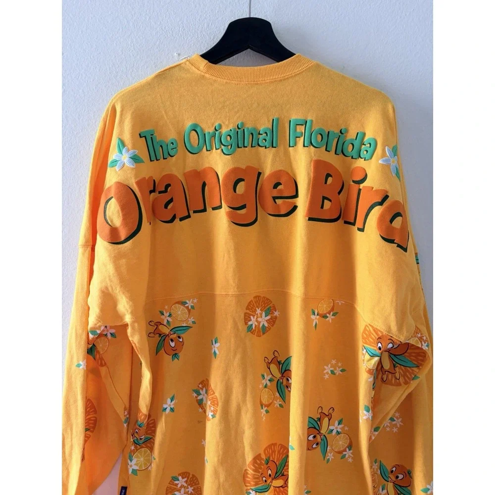 Disney Parks Orange Bird Spirit Jersey Long Sleeve Yellow All Over Print Size L